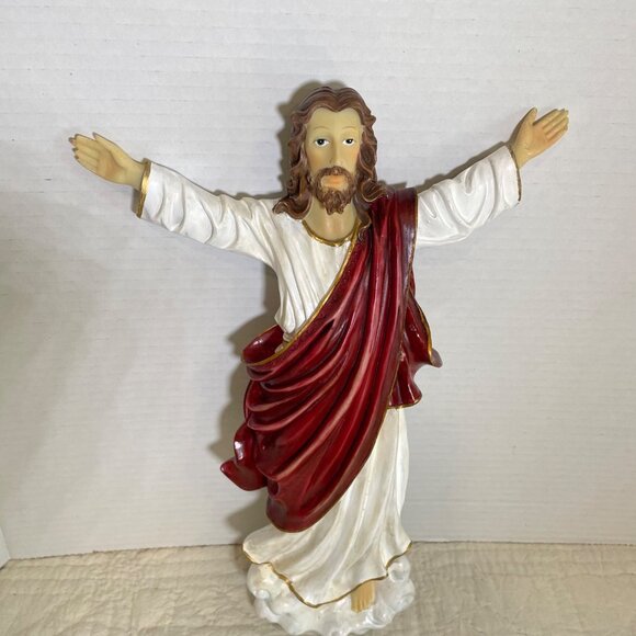 Large Hand-Painted Jesus Christ Wall Hanging Statue With Open Arms Design - Picture 3 of 12